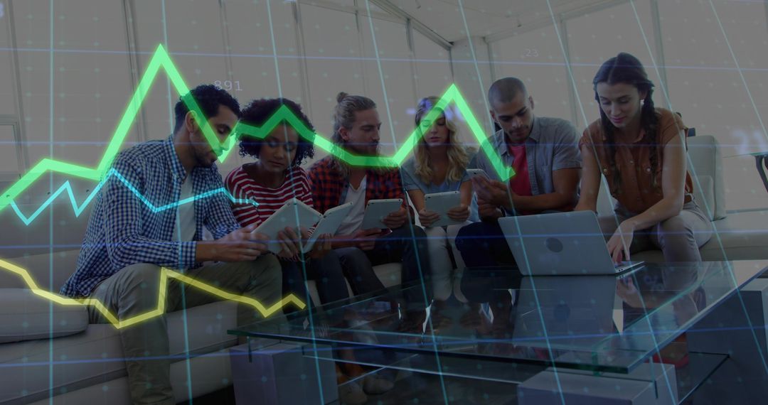 Tech Savvy Team Collaborating in Modern Office Lounge