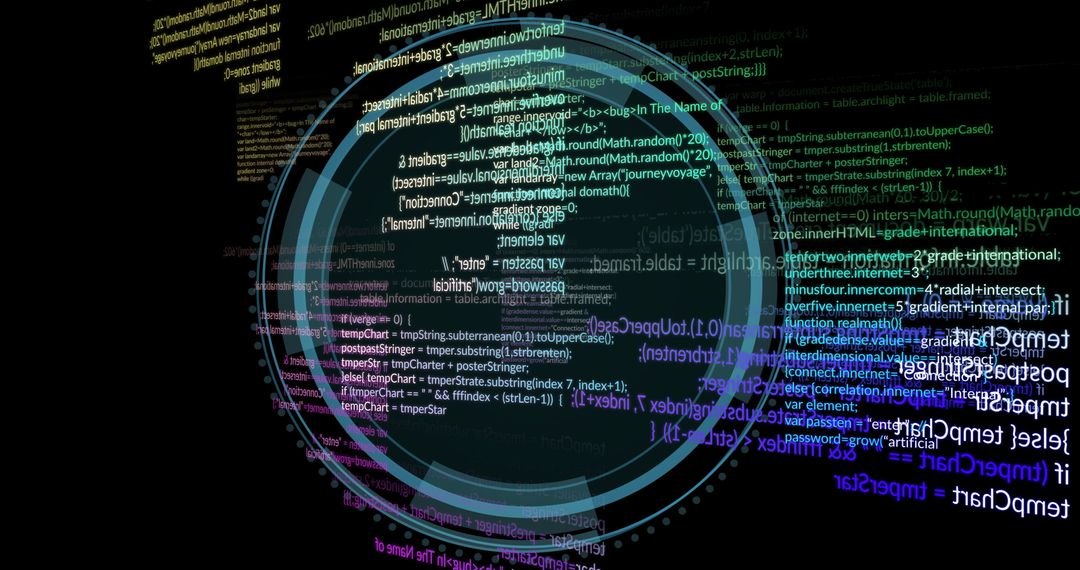 Futuristic Circular HUD with JavaScript Code and Nodes