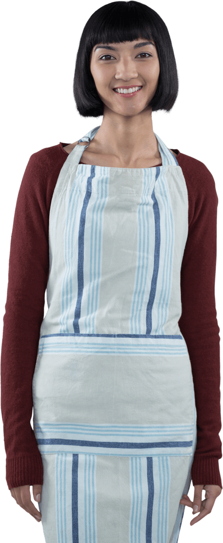 Portrait of Smiling Woman Wearing Striped Apron, Transparent Background