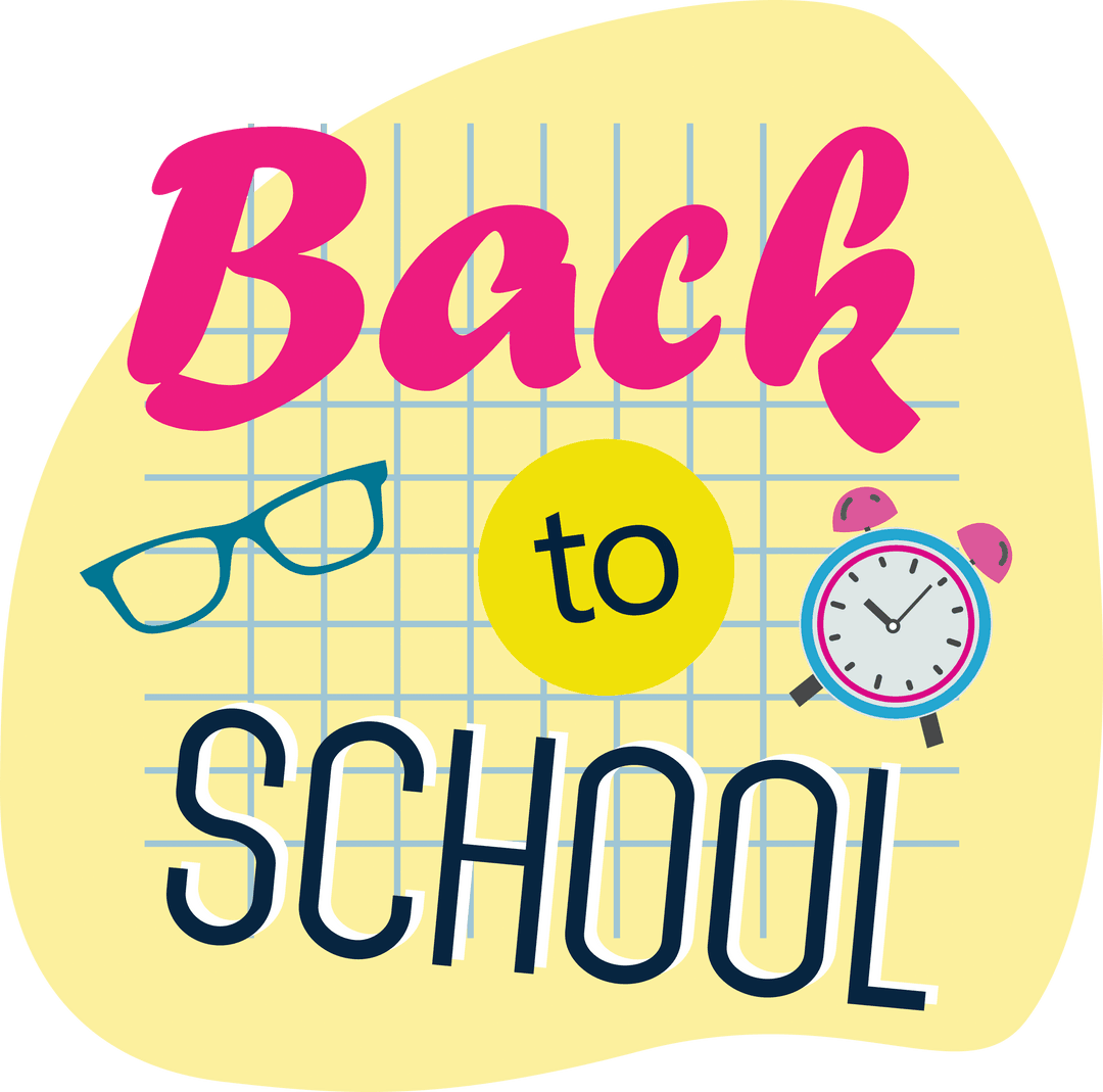 Transparent Back to School Illustration with Glasses and Alarm Clock