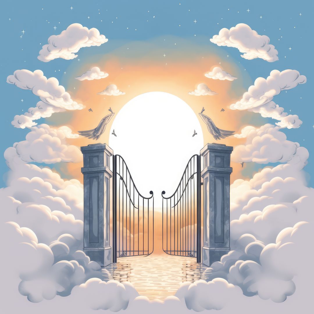 Gates of heaven with clouds and birds, created using generative ai technology - Free Images, Stock Photos and Pictures on Pikwizard.com
