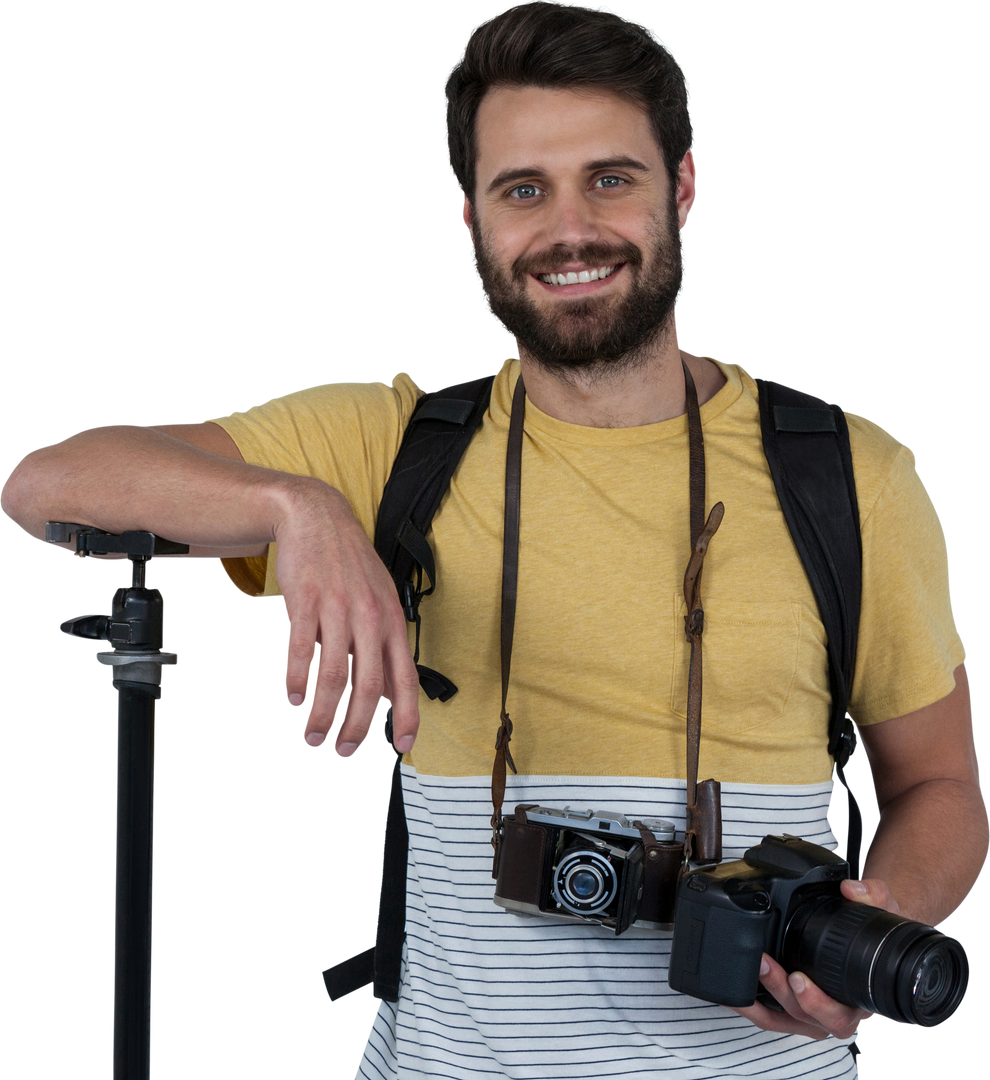 Young Photographer Smiling Confidently Wearing Casual Outfit HoldingDigital Camera - Transparent - Download Free Stock Images Pikwizard.com