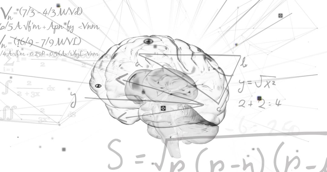 Digital Brain and Mathematical Formulas on Futuristic Background