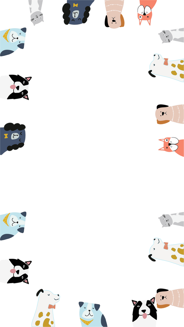 Playful Cartoon Dogs Border with Whimsical Design, Transparent Background