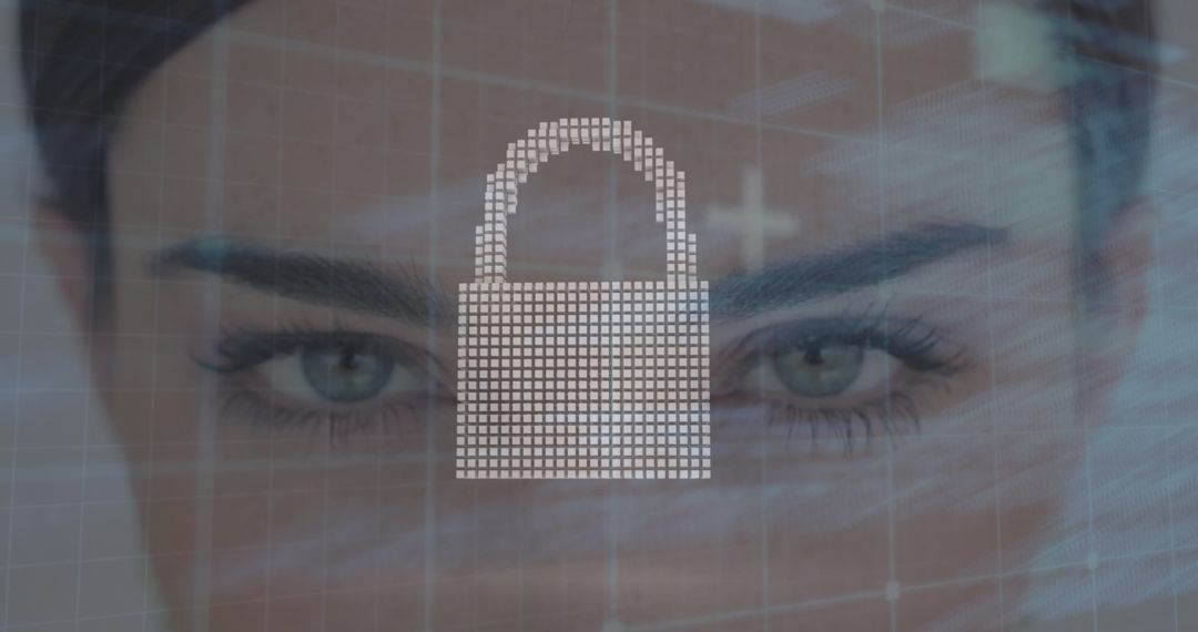 Digital Security Concept with Lock Icon Overlay on Woman's Eyes