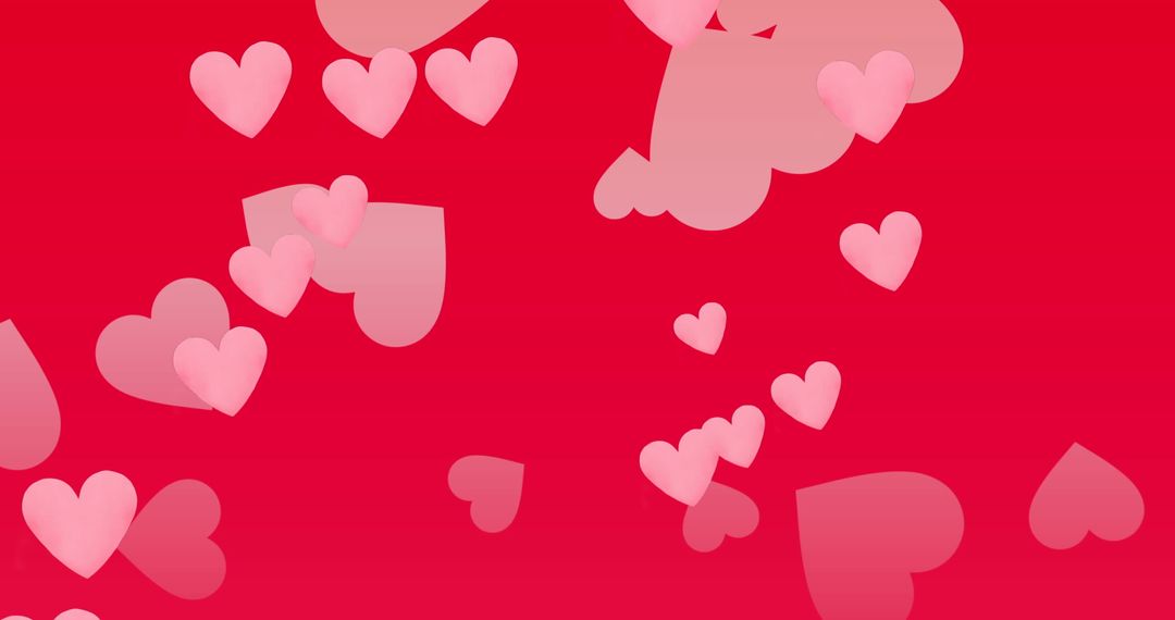 Floating Pink Hearts on Vibrant Red Background