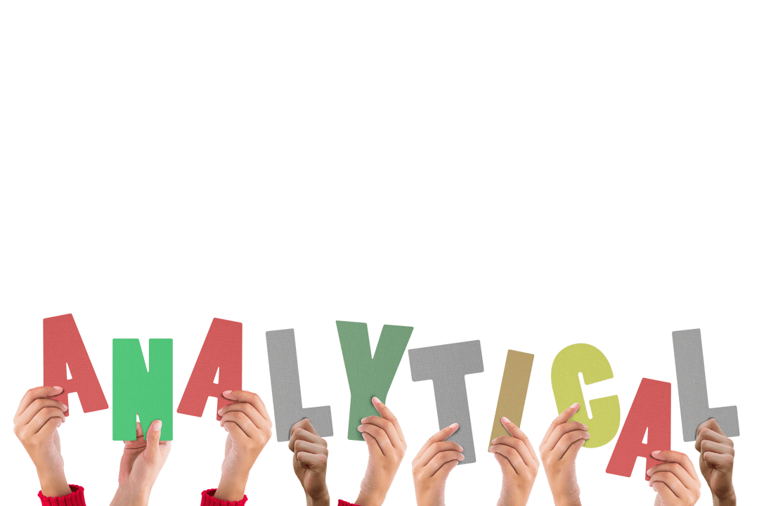 Hands Holding Colorful Analytical Text Letters Transparent Background