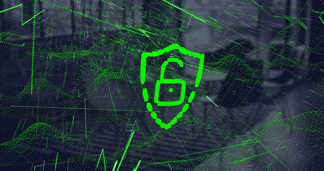 Cybersecurity Concept with Digital Padlock over Office