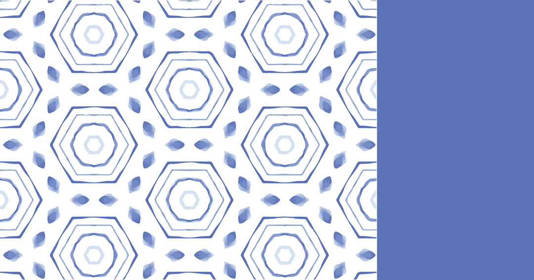 Transparent Pattern Card with Blue Hexagons and Geometric Elements