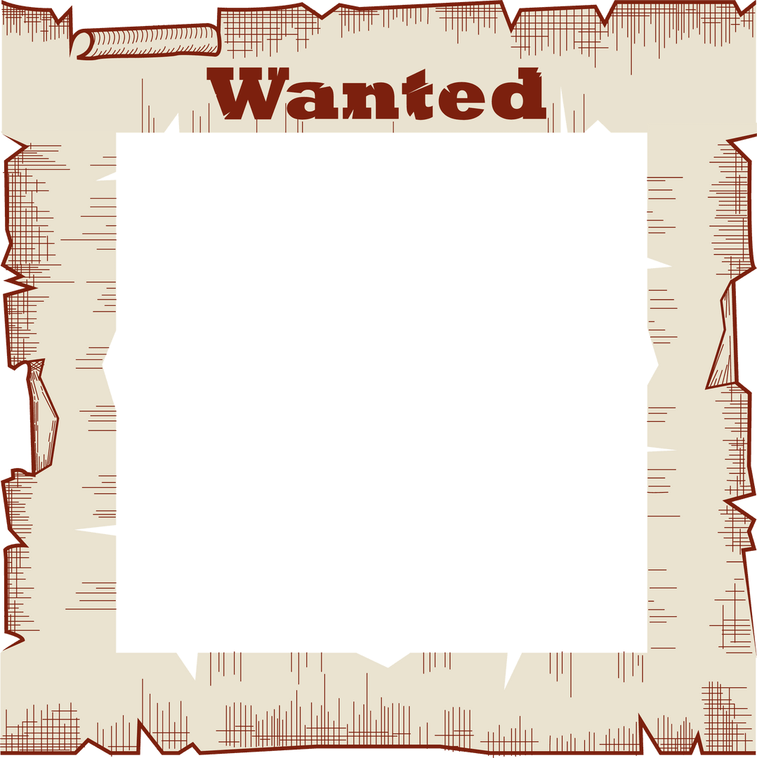 Western Styled Wanted Poster with Torn Edges Transparent