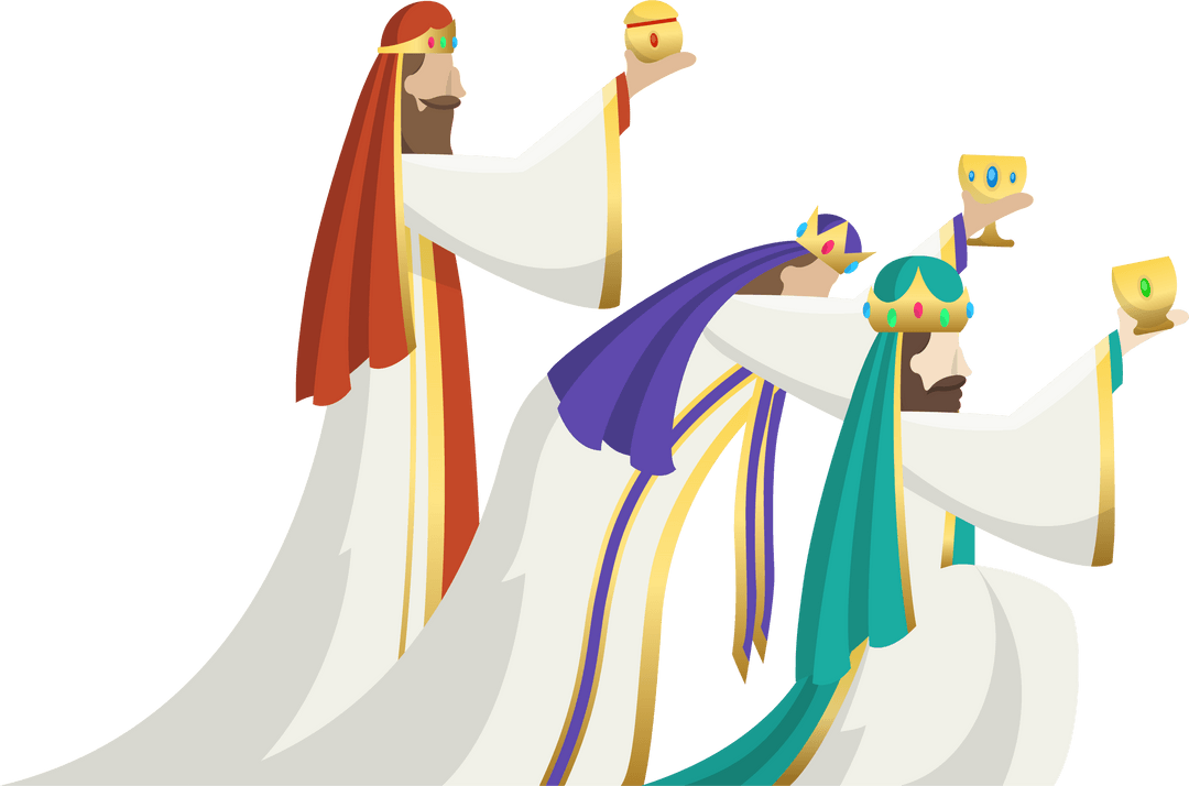 Wise Men Offering Golden Gifts on Transparent Background