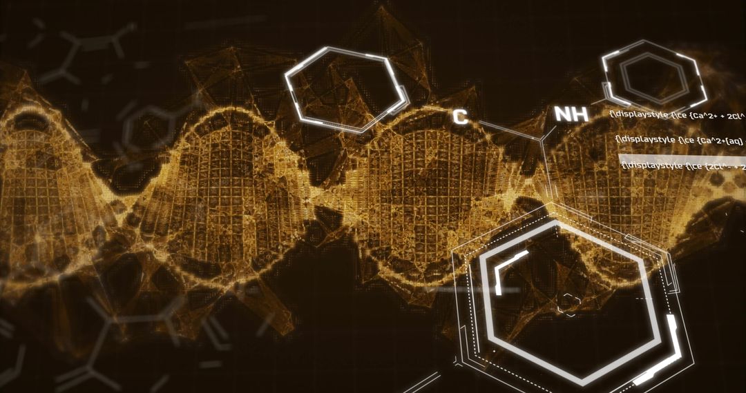 Futuristic DNA Helix with Digital Data and Molecular Structures