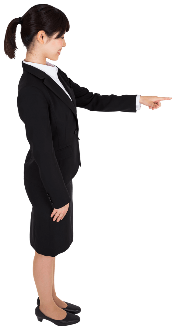 Asian Businesswoman Pointing Direction on Transparent Background