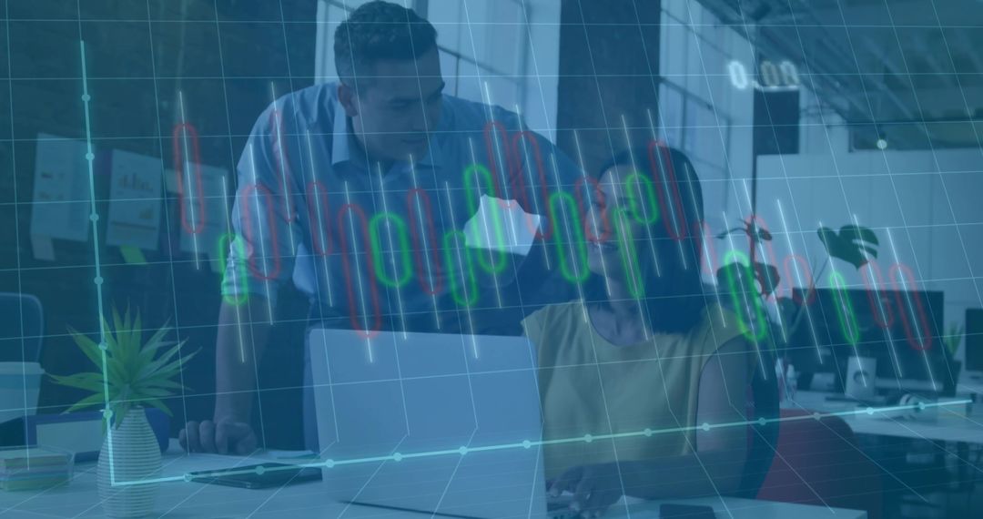 Business Professionals Assessing Financial Data with Technology Interface