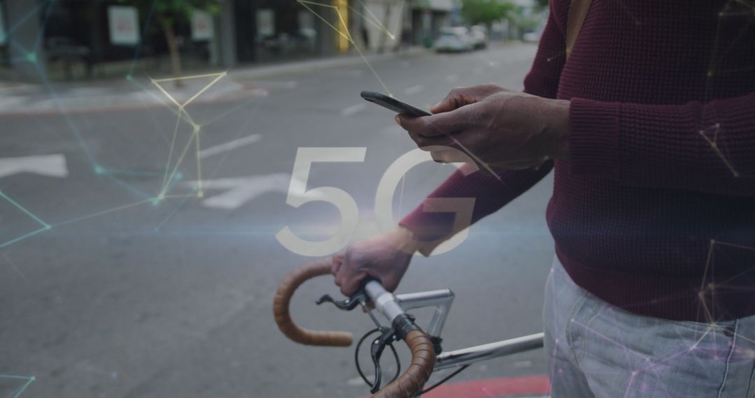5G Network Concept with Bicyclist Using Smartphone on Street