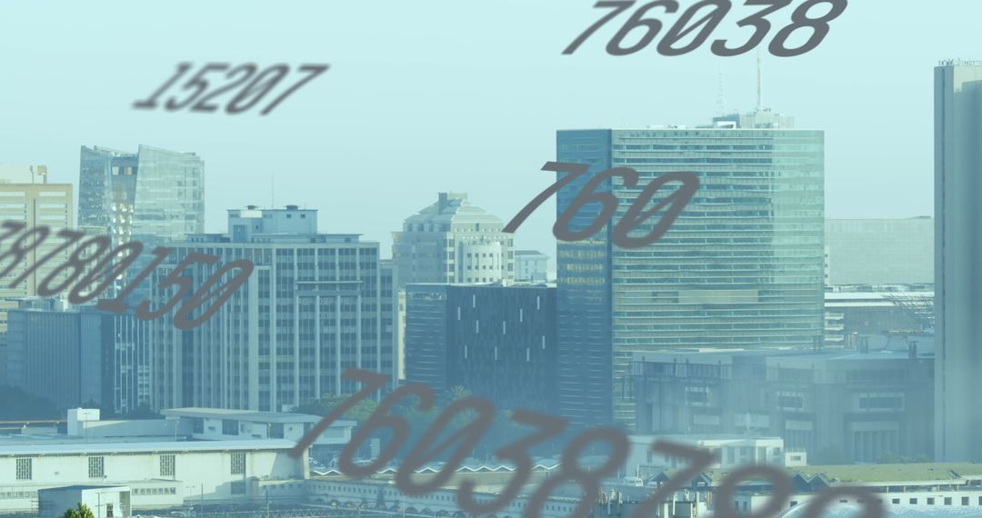 Digital Numbers Hovering Over Busy Urban Cityscape