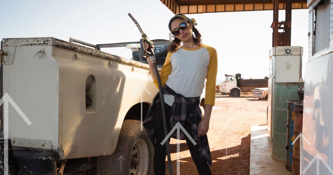 Young Woman Refueling Vehicle in Bright Sunlight