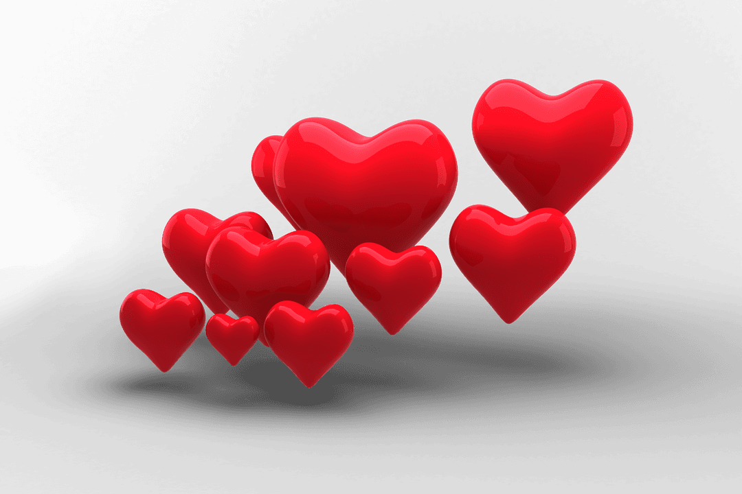 Floating Red Hearts Illustration on Transparent Background