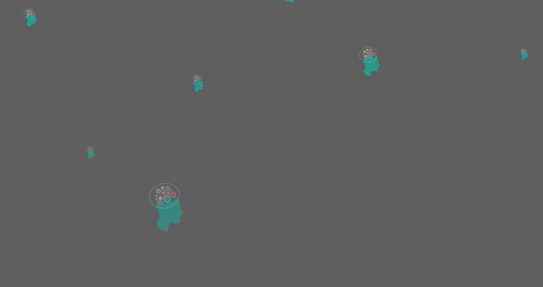 Abstract Green Heads with Gear Brains on Grey Backdrop