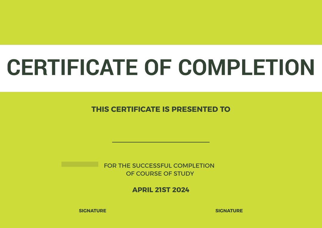 Minimalist Green Certificate of Completion Template - Download Free Stock Templates Pikwizard.com