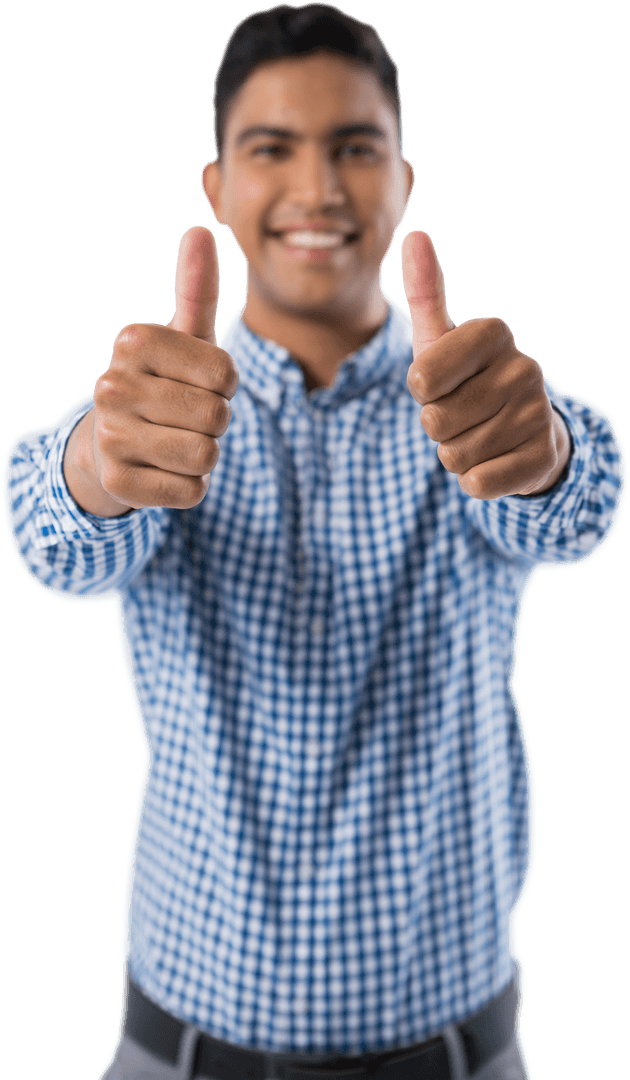Cheerful Man Giving Transparent Thumbs Up Close-Up