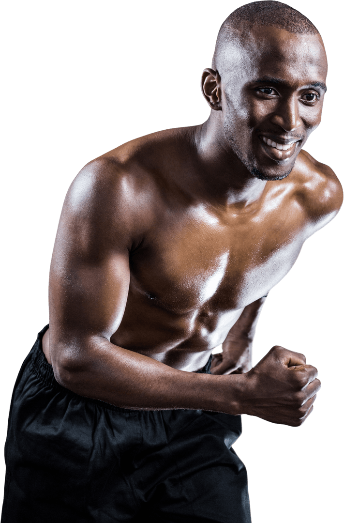 Muscular Man Running Displaying Joy, Athletic Body Transparent