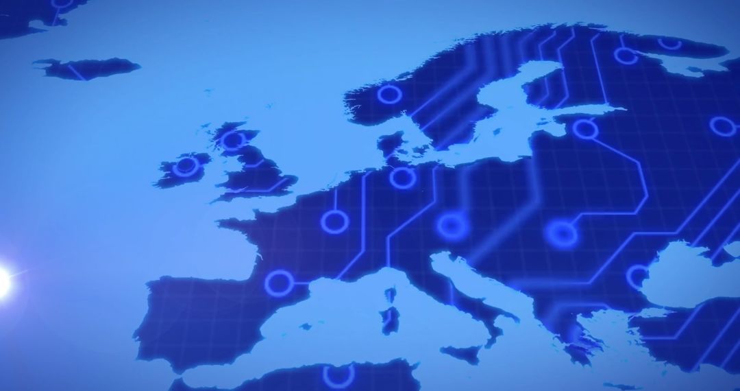 Digital Network Concepts Over Europe Map Illustrating Connectivity
