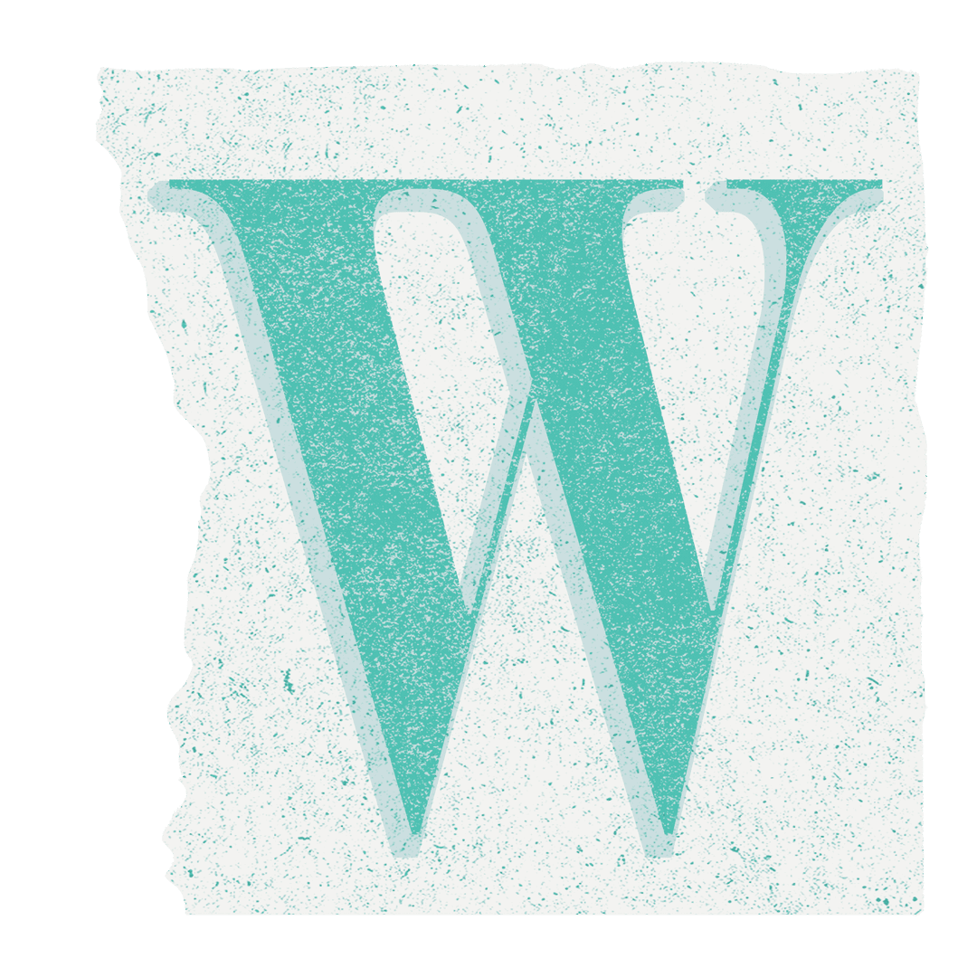 Textured Teal Letter W on Torn Transparent Background