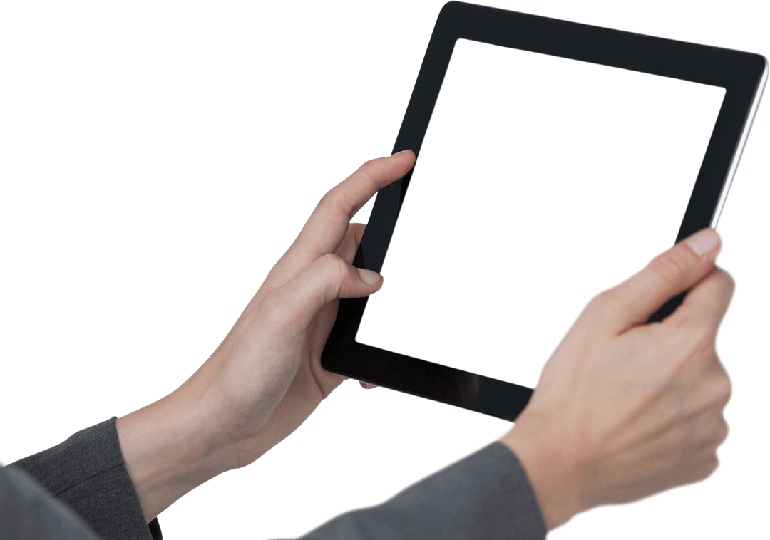 Business Professional Holding Transparent Tablet on Isolated Background