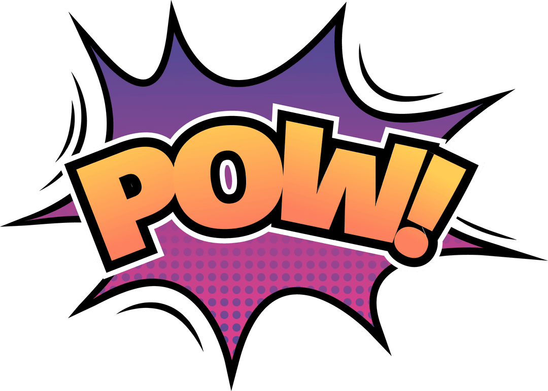 Comic-Style POW Impact on Purple Burst Transparent Background