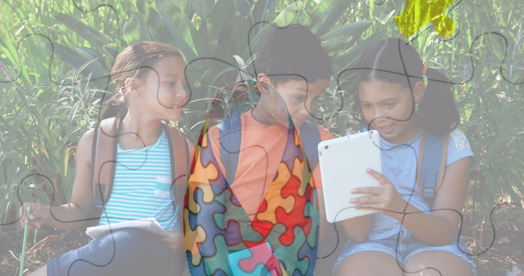 Children Using Devices with Autism Awareness Theme