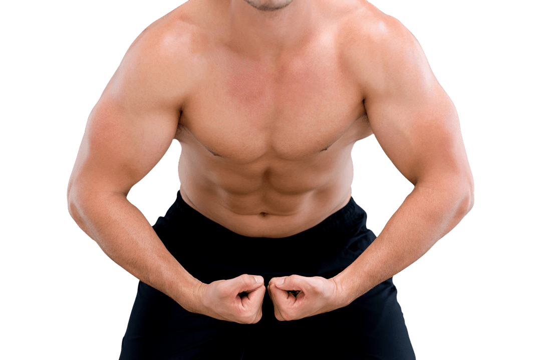 Shirtless Male Flexing Muscles on Transparent Background