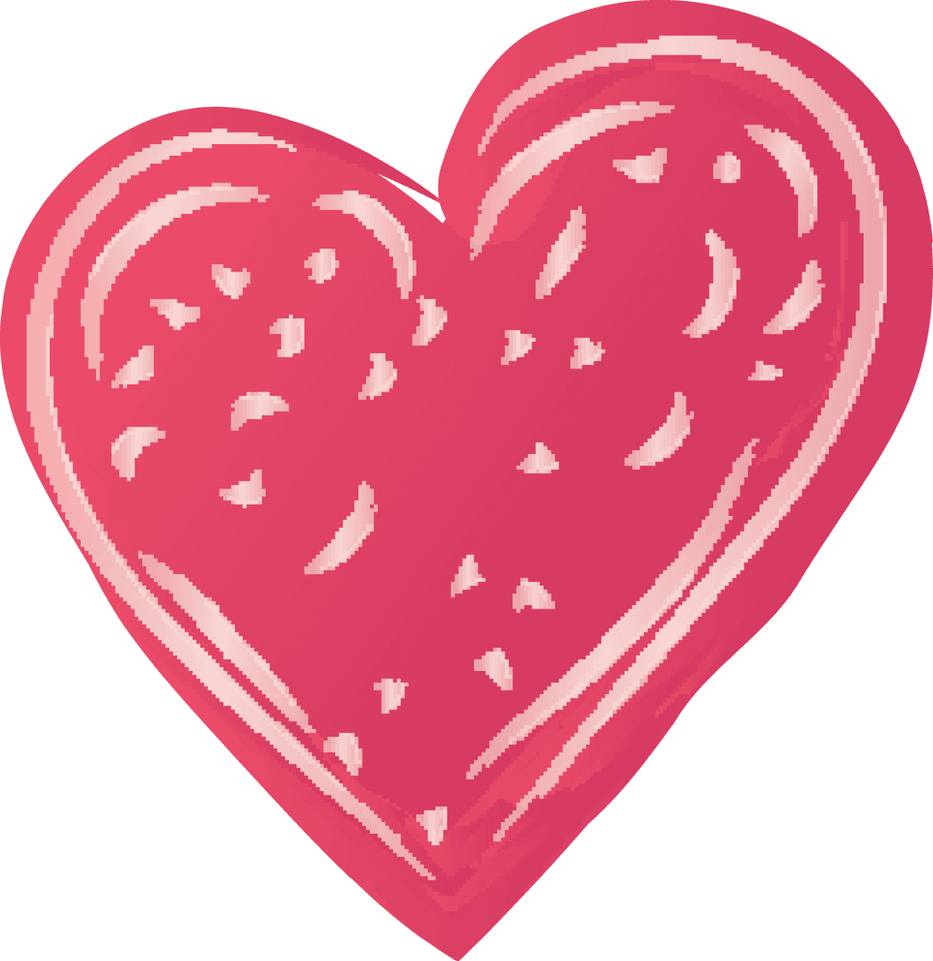 Pink Heart with White Patterns on Transparent Background