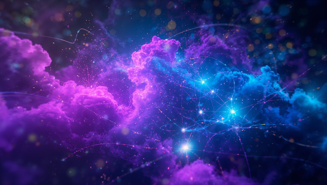 Vivid Cosmic Nebula with Glowing Star Clusters and Light Trails