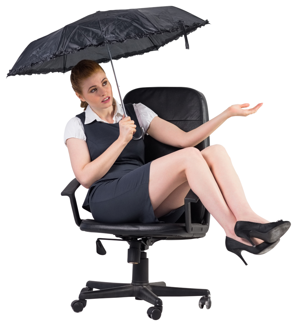 Transparent Businesswoman Holding Umbrella sitting on Office Chair - Download Free Stock Images Pikwizard.com