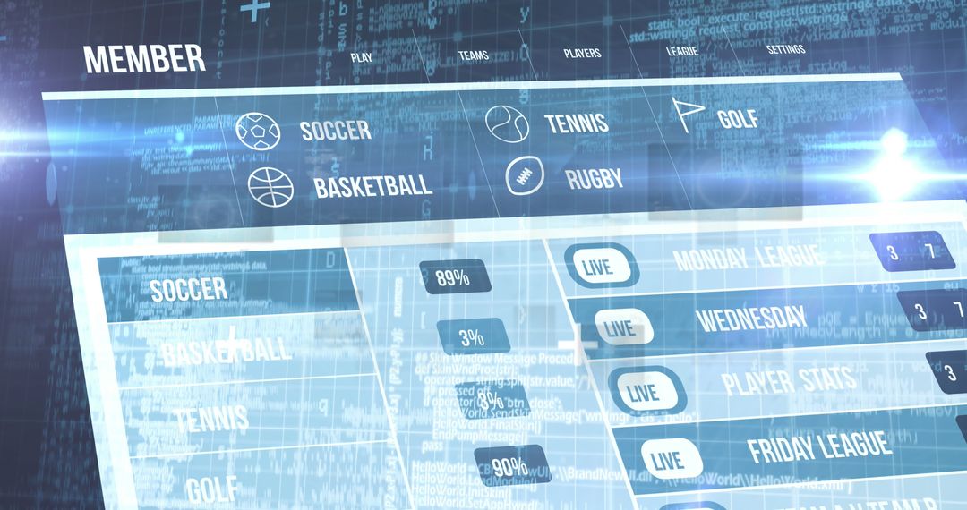 Digital Sports Stats Dashboard with Holographic Effect