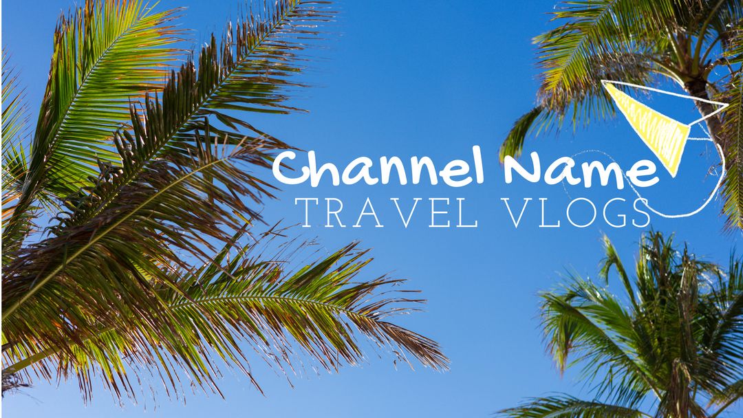 Tropical Travel Vlog Banner with Palm Trees and Blue Sky - Download Free Stock Templates Pikwizard.com