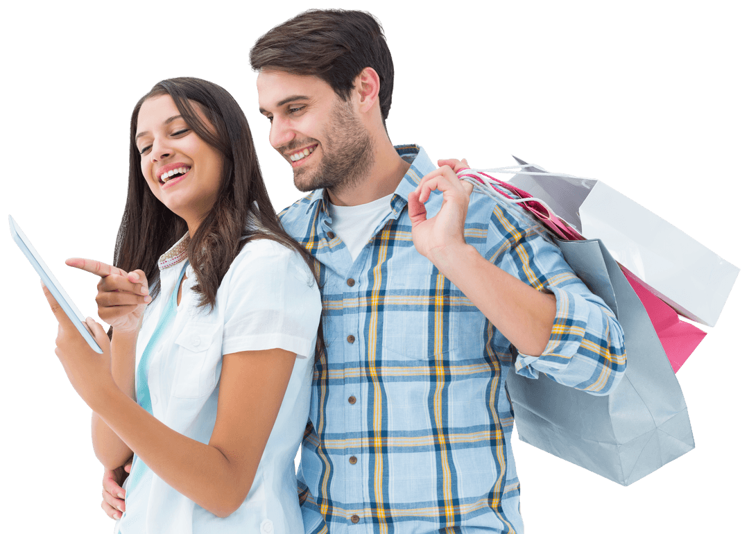 Transparent Couple Shopping Online with Tablet Sharing Joy