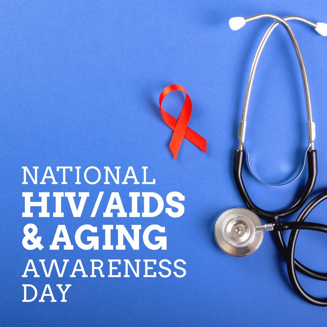 HIV/AIDS and Aging Awareness with Stethoscope and Red Ribbon