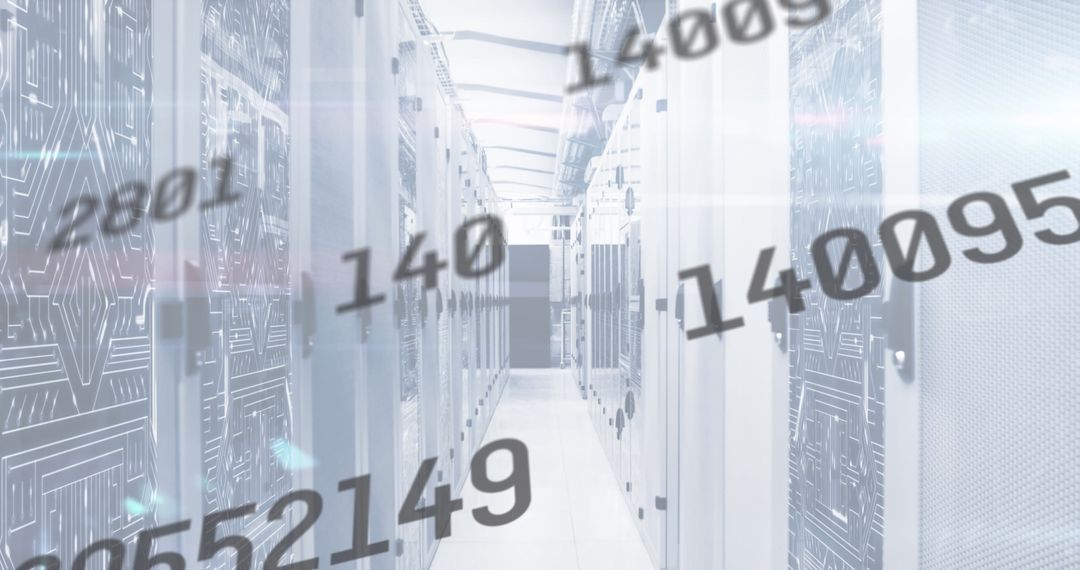 Digital Numbers Floating in High-Tech Server Room