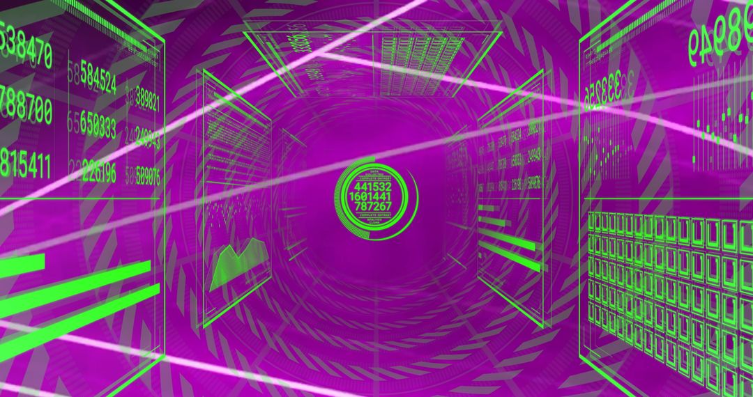 Futuristic Digital Interface in Neon Purple Tunnel
