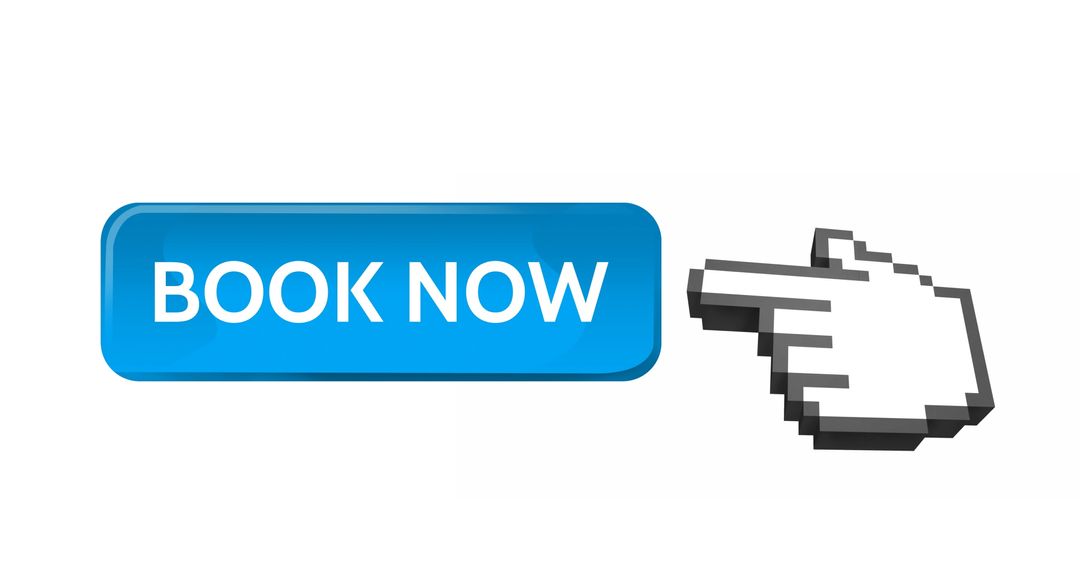 Blue Button with Hand Icon on White Background