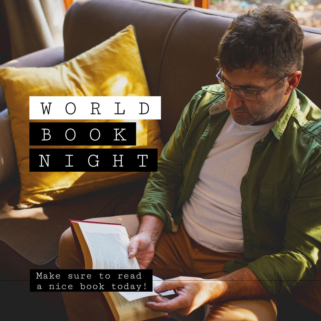 Man Immersed in Reading Book Celebrating World Book Night