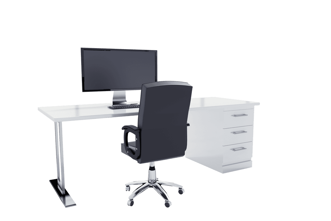 Modern Office Desk Setup with Computer on Transparent Background - Download Free Stock Images Pikwizard.com