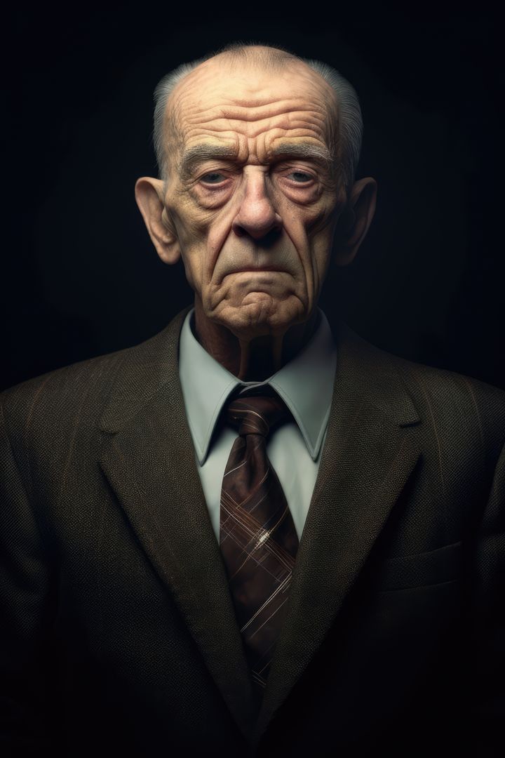 Portrait of Elderly Man in Suit with Serious Expression Against Dark Background - Free Images, Stock Photos and Pictures on Pikwizard.com