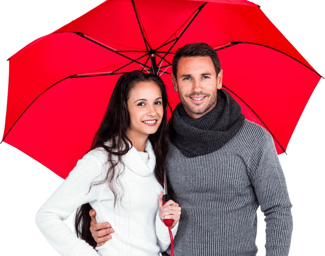 Happy Couple Holding Red Umbrella Transparent Background