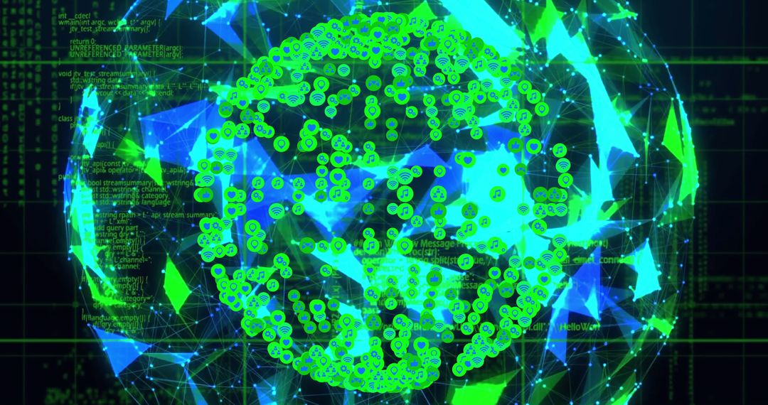 Glowing Digital Network Sphere with Global Connections