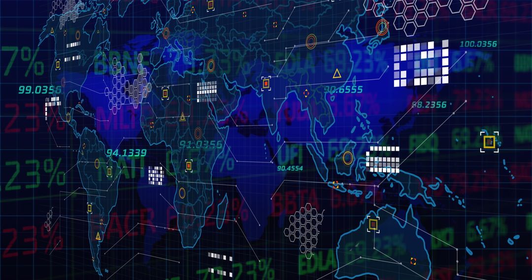 Digital Global Financial Data and World Map Network Concept
