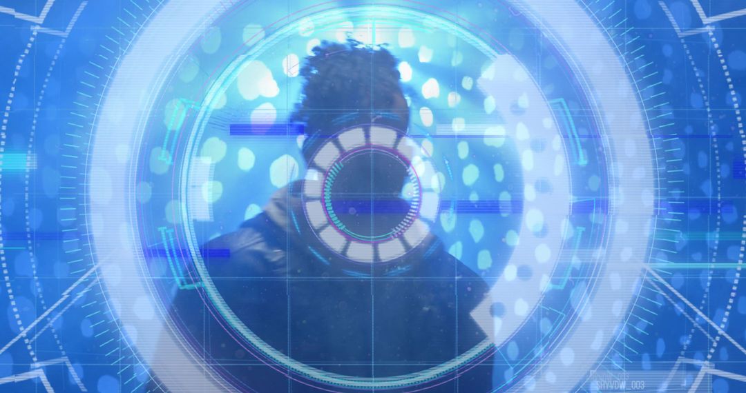 Male Using Futuristic HUD Interface with Immersive Technology Design