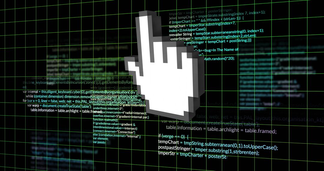 Digital Cursor Over Data Code with Green Grid Background